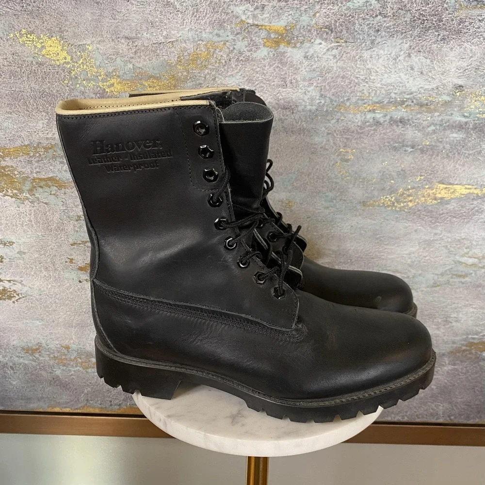 Vintage Hanover Boots Mens Size 9E Black Leather Waterproof Insulated Combat USA